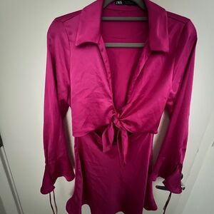 Zara Hot Pink Satin Tie-Front Top